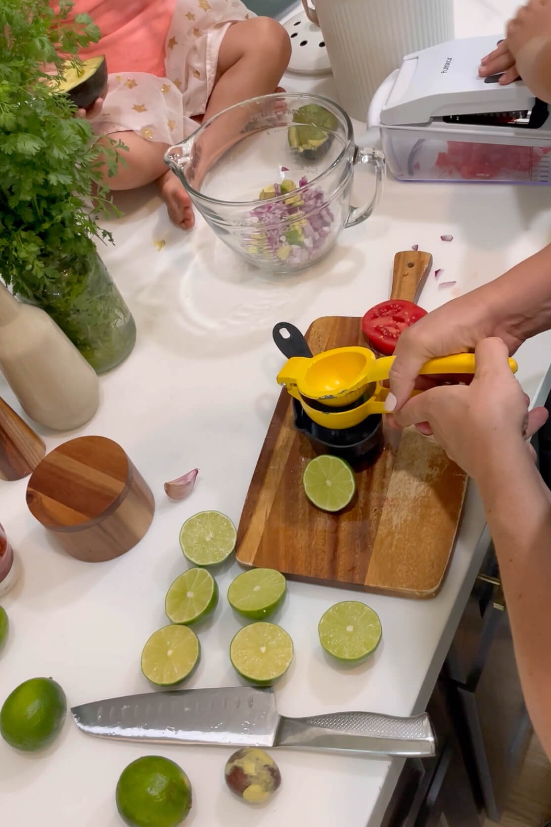 Fresh squeezed lime juice for ceviche recipe.